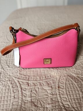 NWT Dooney & Bourke Pink Pebble Leather Crossbody with Tan Trim